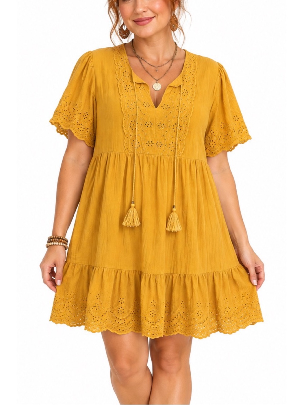 Knox Rose Mustard Yellow Boho Mini Dress- Medium